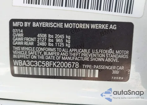2015 BMW 320I xDrive from USA, damaged, VIN WBA3C3C58FK200678